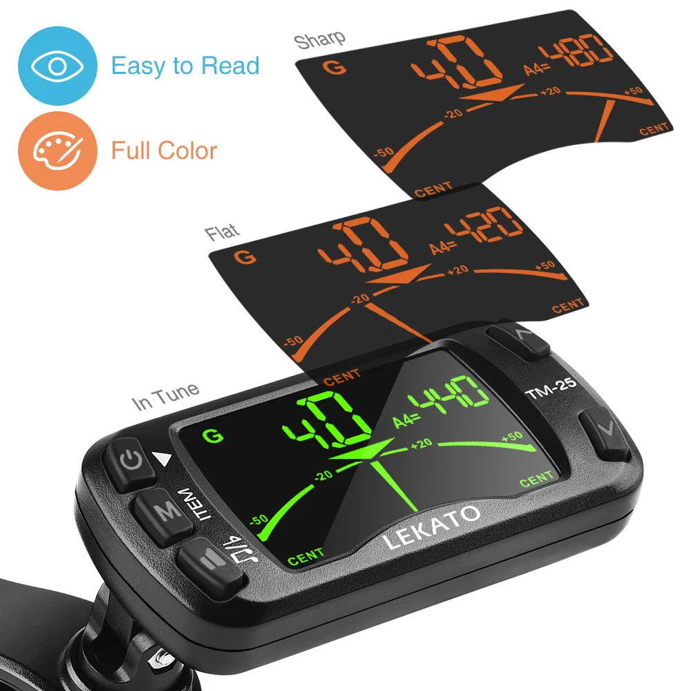 MiniGuitarBR Guitar Parts - Clip On Tuner Guitar Tuner Metronome 3 in 1 Tuner Metronome Electric Ukulele Tuner for Musical Instrument