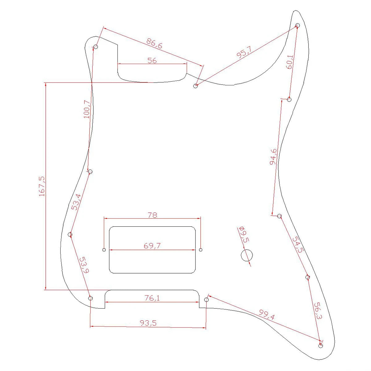 MiniGuitarBR Guitar Parts - One Humbucker 3D Printed Plastic ST Guitar Pickguard for Strat Scratch Plate Fits for Fender Delonge Stratocaster