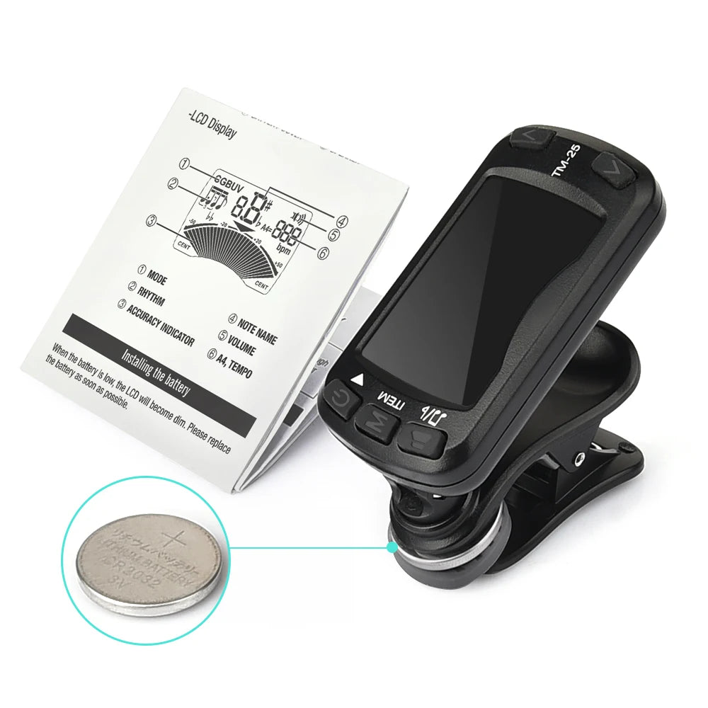 MiniGuitarBR Guitar Parts - Clip On Tuner Guitar Tuner Metronome 3 in 1 Tuner Metronome Electric Ukulele Tuner for Musical Instrument