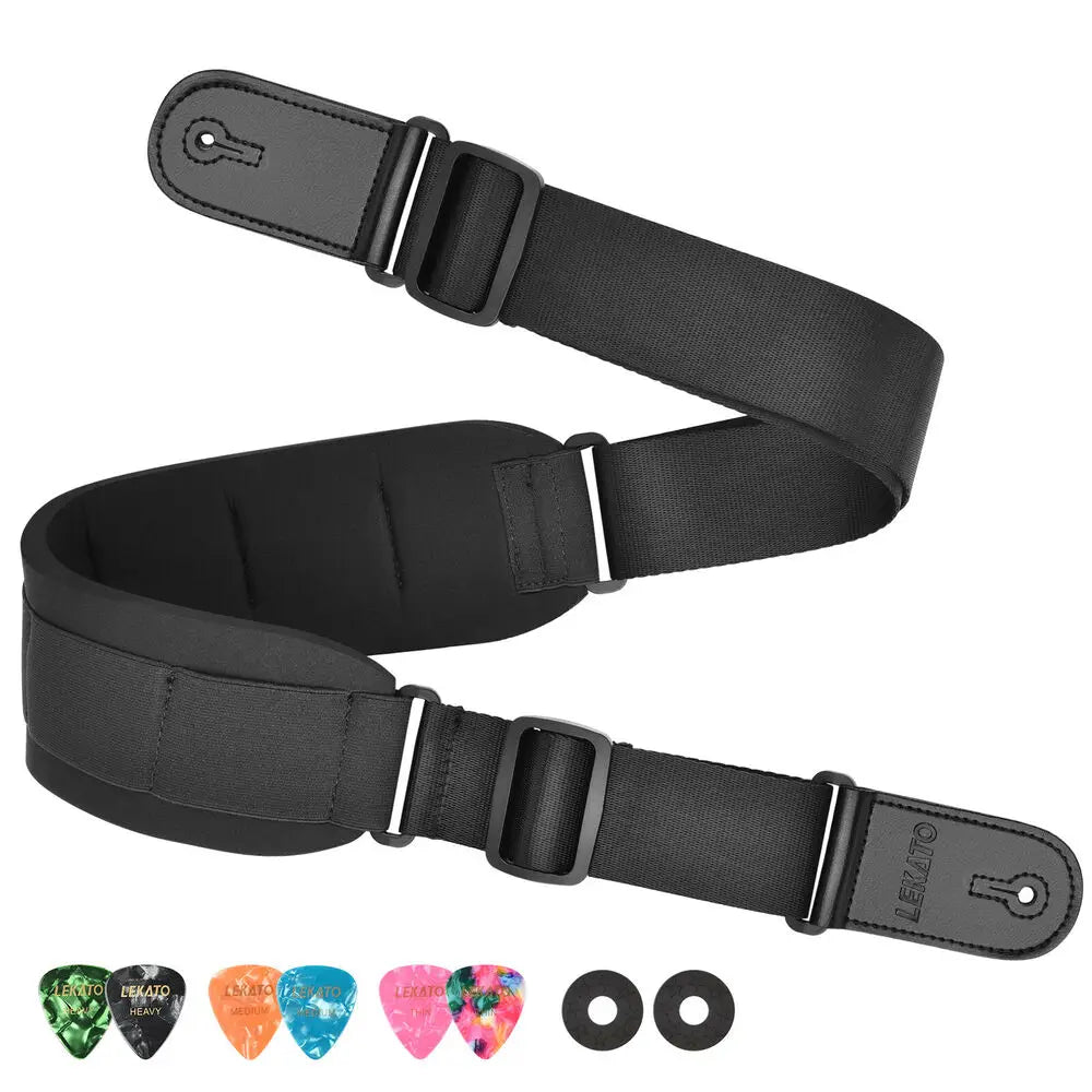LEKATO Adjustable 42-58" Bass Guitar Strap Holder Belt w/ 3" Soft Sponge Padded or Effective Decompression Padded Guitar Strap
