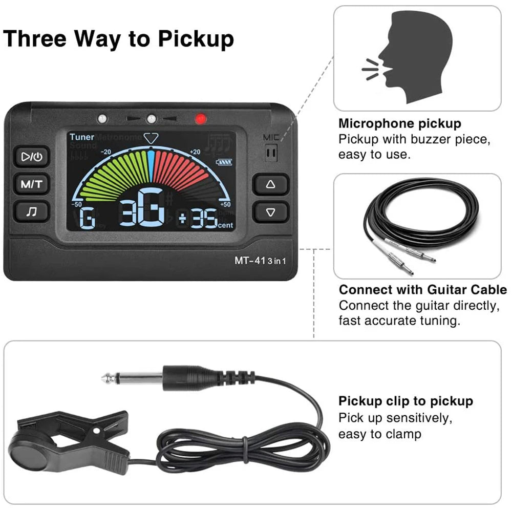 Lekato Metronome Tuner Pedal Mt-41 Accessory Guitar Parts Accessories Guitar Tuner Digital Generator Clip On Led Display Tuning