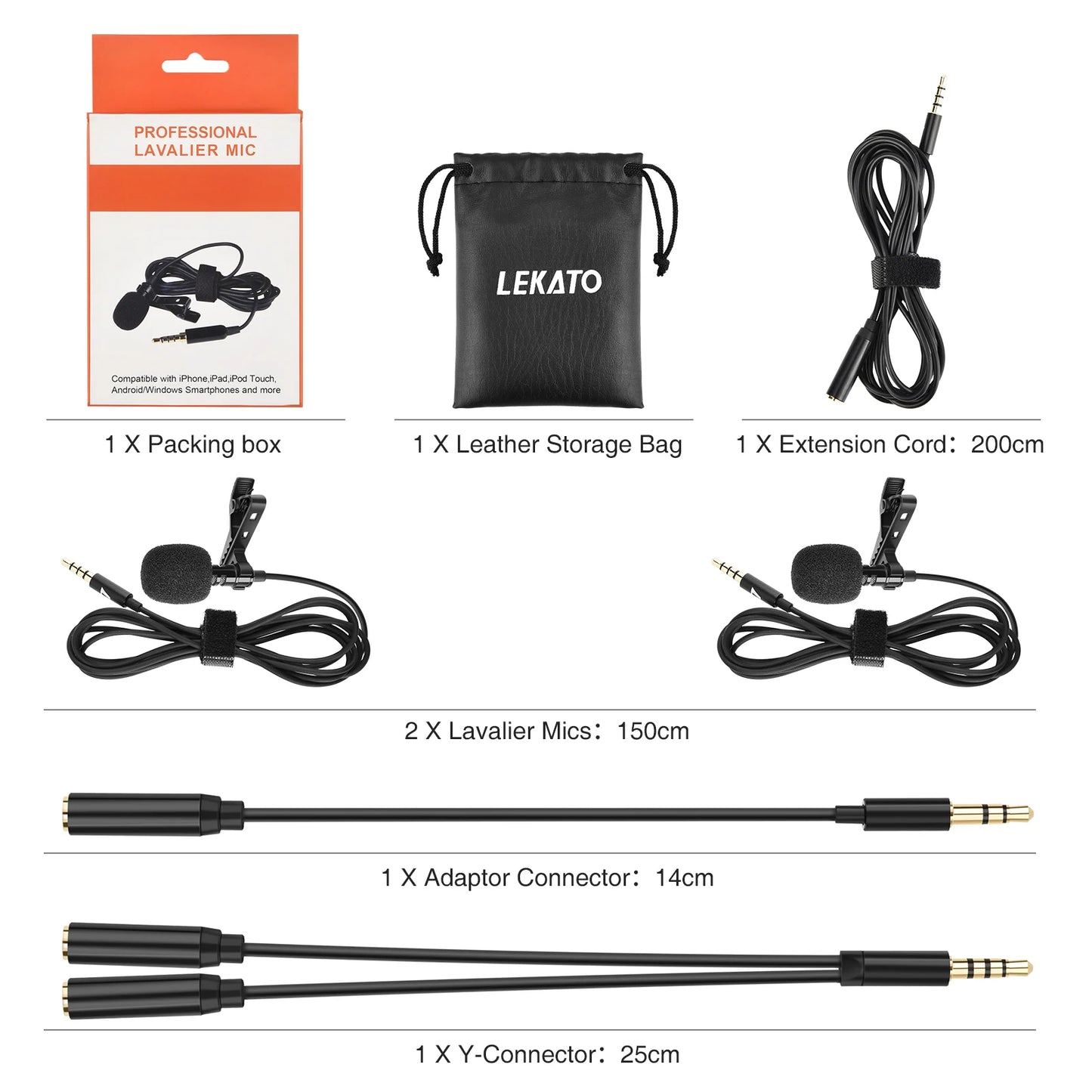2 Pack Recording Microfone Lavalier Lapel Microphone Bundle Lapel Mic Microphone Video Mic for Video Live Youtube Video Record