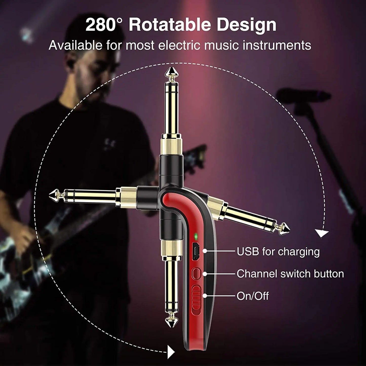 Lekato Wireless Guitar Transmitter Ws-60 Guitar Wireless Receiver 2.4Ghz Electric Musical Instruments 2 In 1 Plugs 6 Channels