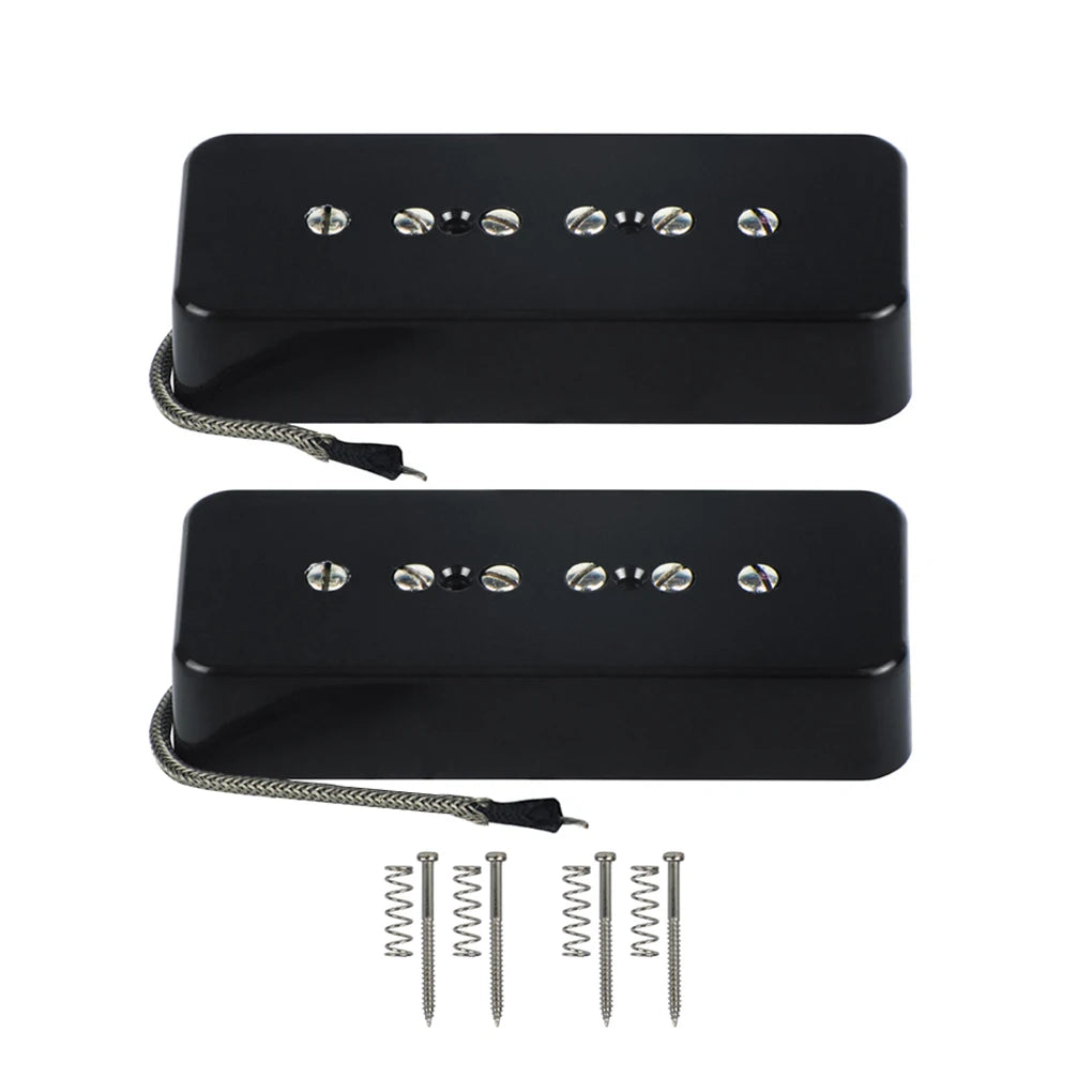 MiniGuitarBR Guitar Parts - Set of Vintage Alnico 5 Soapbar P90 P 90 Pickup Guitar Neck & Bridge Pickups, Chrome/Black/Yellow Option