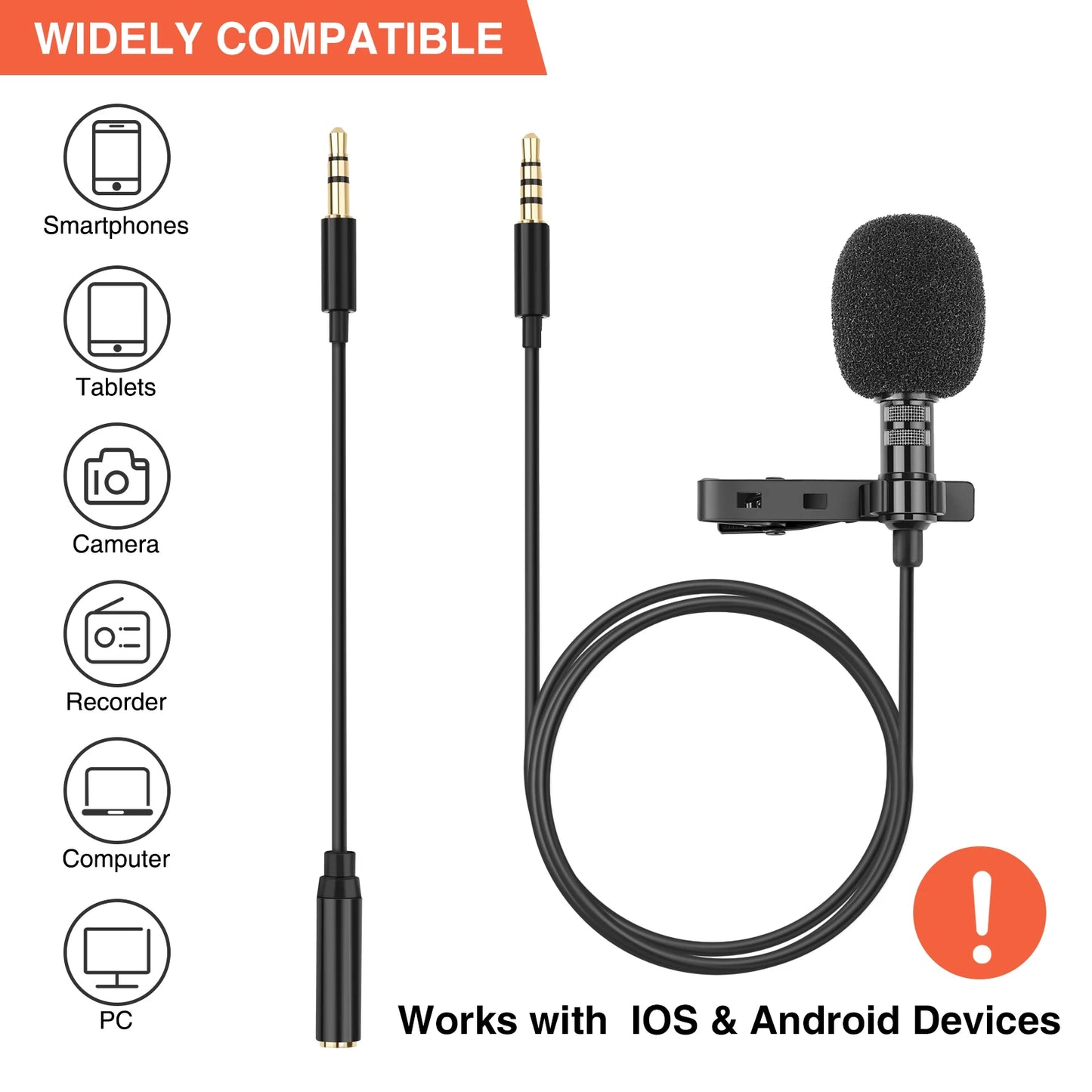 2 Pack Recording Microfone Lavalier Lapel Microphone Bundle Lapel Mic Microphone Video Mic for Video Live Youtube Video Record