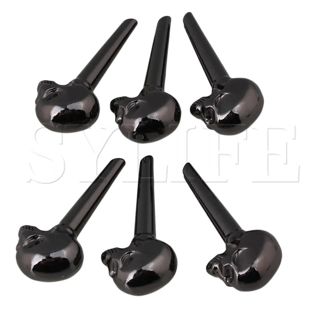 MiniGuitarBR Guitar Parts - 6x 8mm Skull Design Metal Bridge String End Pins for Acoustic Guitars