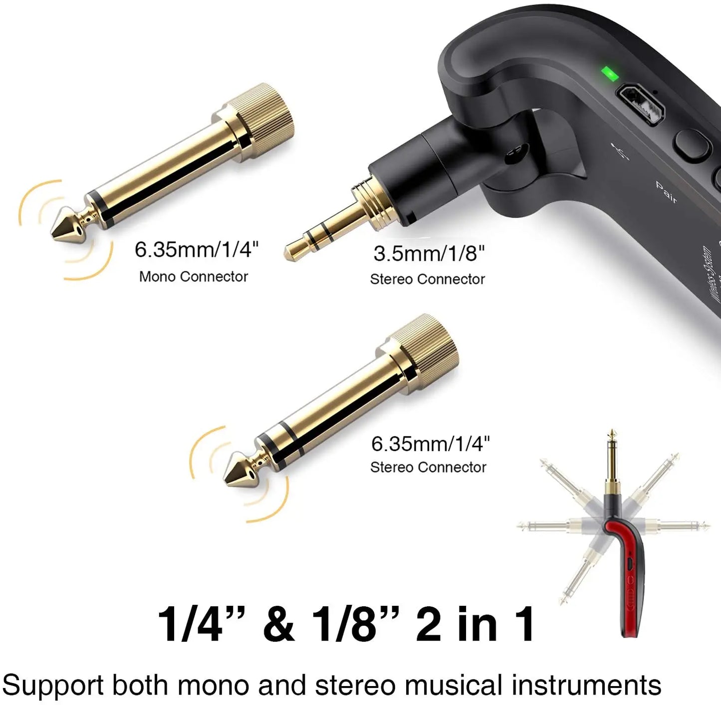 Lekato Wireless Guitar Transmitter Ws-60 Guitar Wireless Receiver 2.4Ghz Electric Musical Instruments 2 In 1 Plugs 6 Channels