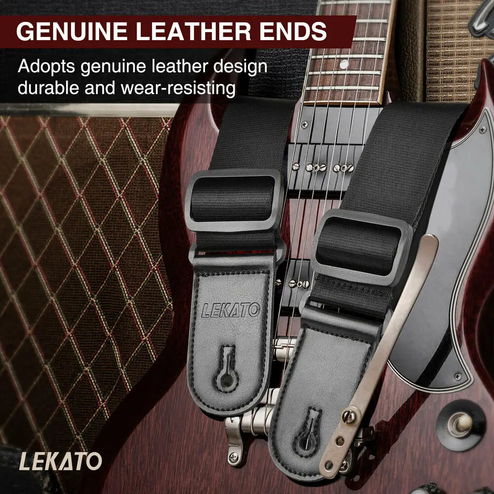 LEKATO Adjustable 42-58" Bass Guitar Strap Holder Belt w/ 3" Soft Sponge Padded or Effective Decompression Padded Guitar Strap