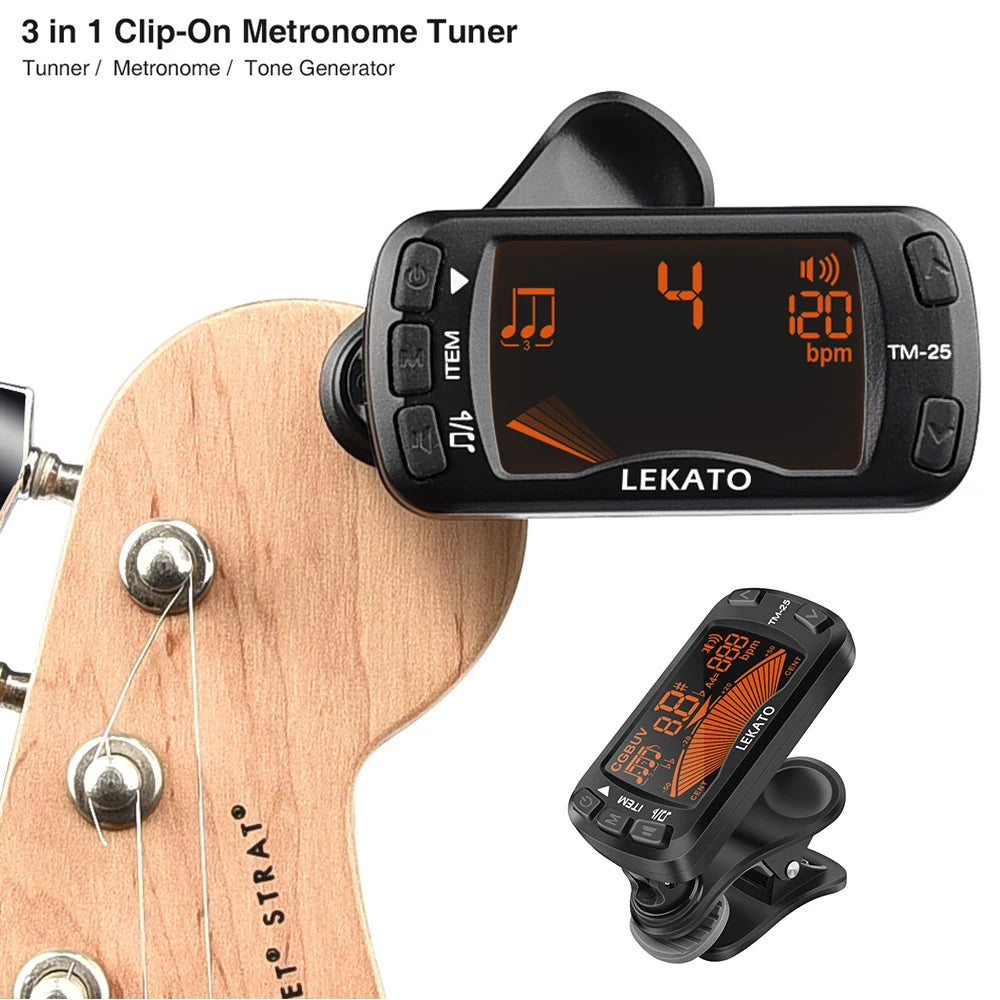 MiniGuitarBR Guitar Parts - Clip On Tuner Guitar Tuner Metronome 3 in 1 Tuner Metronome Electric Ukulele Tuner for Musical Instrument