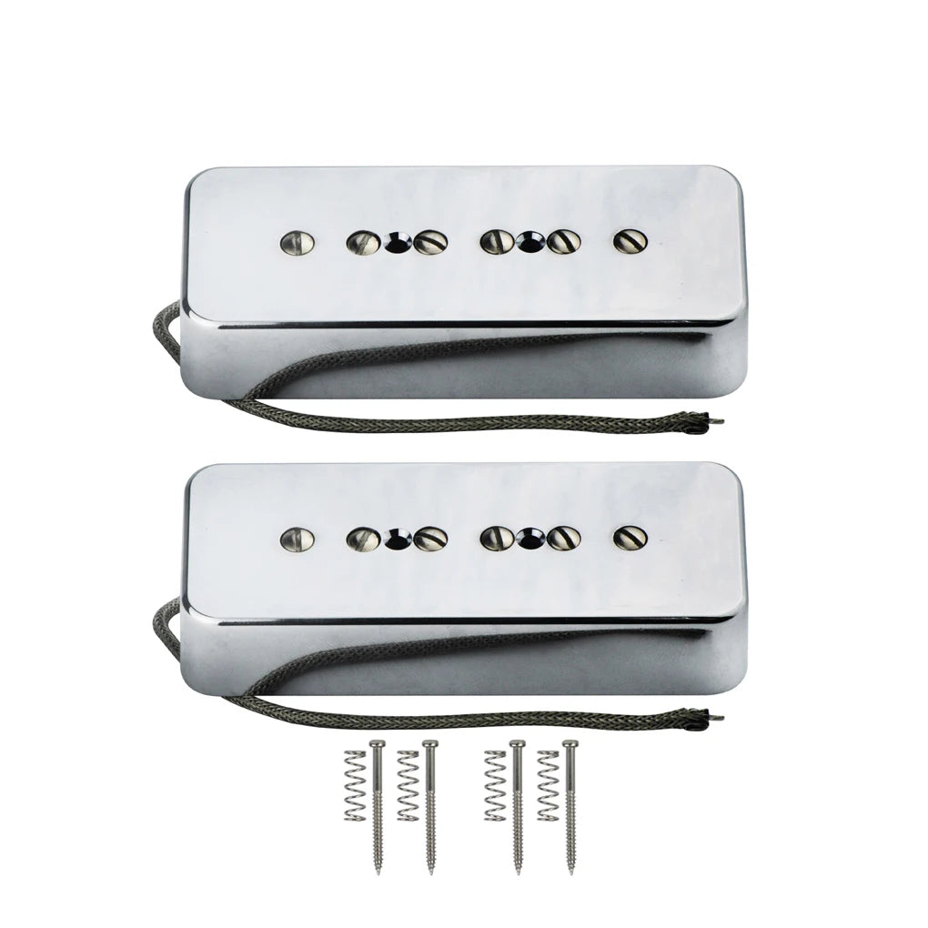 MiniGuitarBR Guitar Parts - Set of Vintage Alnico 5 Soapbar P90 P 90 Pickup Guitar Neck & Bridge Pickups, Chrome/Black/Yellow Option