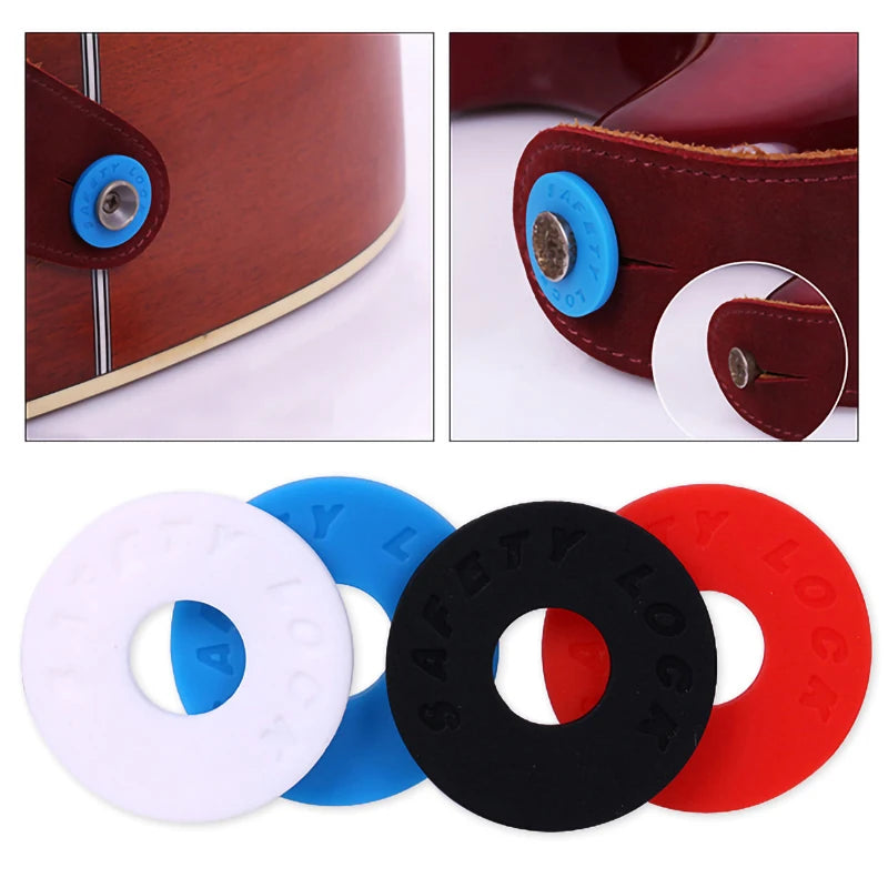 MiniGuitarBR Guitar Parts - 4PCS Guitar Strap Locks Blocks Silica Gel Safety Lock Protector for Bass Ukulele Acoustic Classic Electric Guitar Accessories