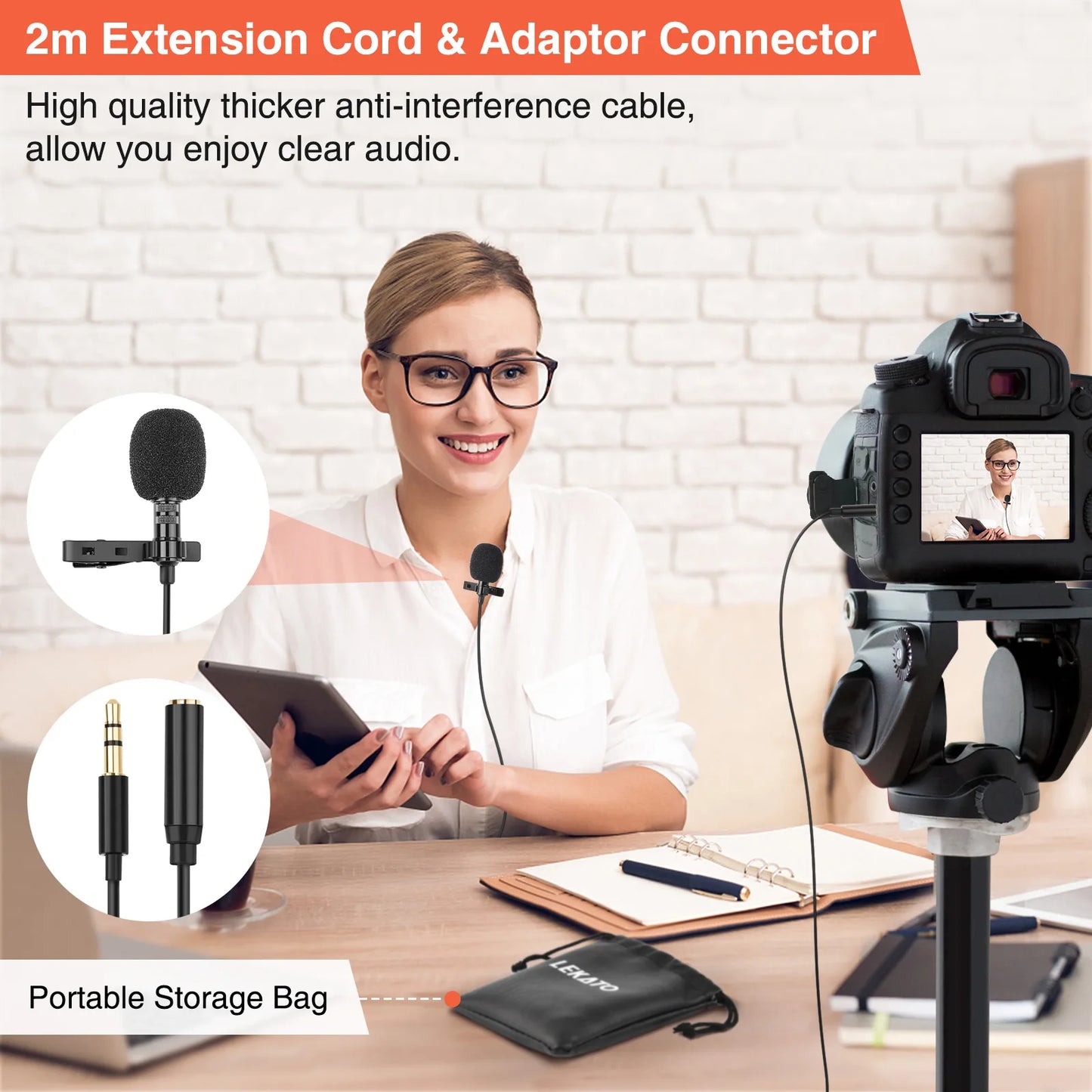 2 Pack Recording Microfone Lavalier Lapel Microphone Bundle Lapel Mic Microphone Video Mic for Video Live Youtube Video Record
