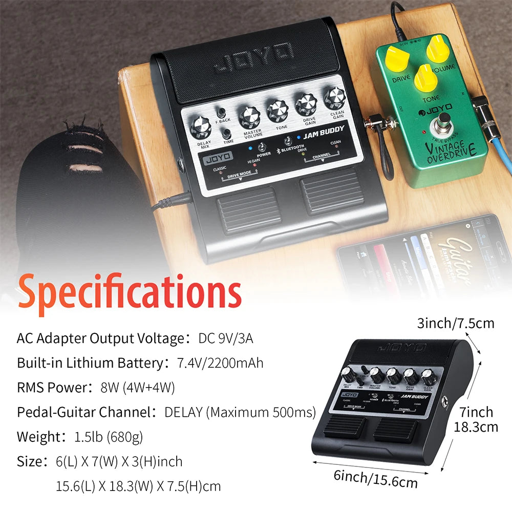 JOYO JAM BUDDY Portable Guitar Amplifier & Pedal 2 in 1 Rechargeable Bluetooth Guitar Practice Amp with Footswitch