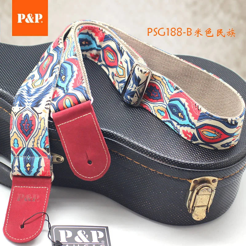P&P Adjustable Embroidered Cotton Guitar Strap Widening and Thickening for Electric Acoustic Wooden Guitar Bass Belts