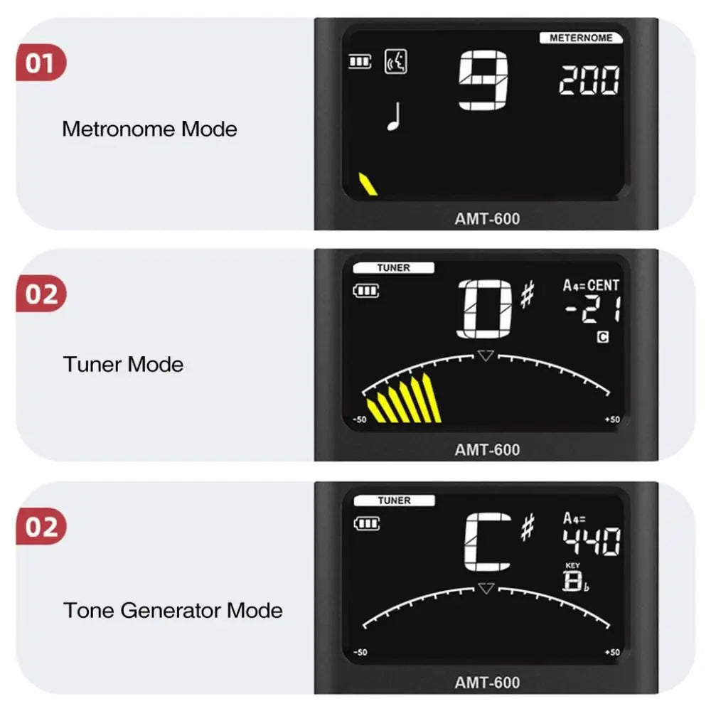 AROMA AMT-600 3 in 1 Tuner Metronome/Tuner/Tone Generator Mini Stomp Chromatic