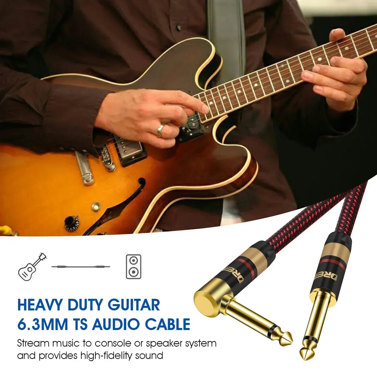 MiniGuitarBR Guitar Parts - Premium 6.5mm to 6.5mm Guitar Audio Cable Mono 6.35mm Quarter Inch Male to Male Instrument Patch Cord for Bass E-Piano