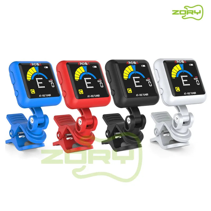 MiniGuitarBR Guitar Parts - AT-102 Rechargeable Clip-on Guitar Tuner Color Screen with Built-in Battery USB Cable for Chromatic Guitar Bass Ukulel