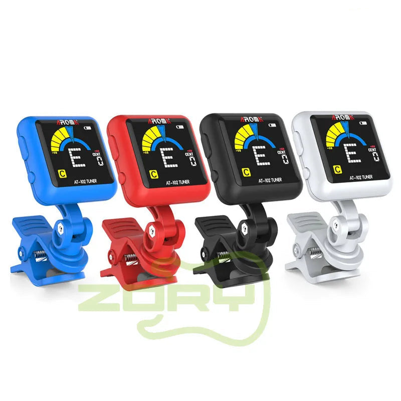 MiniGuitarBR Guitar Parts - AT-102 Rechargeable Clip-on Guitar Tuner Color Screen with Built-in Battery USB Cable for Chromatic Guitar Bass Ukulel