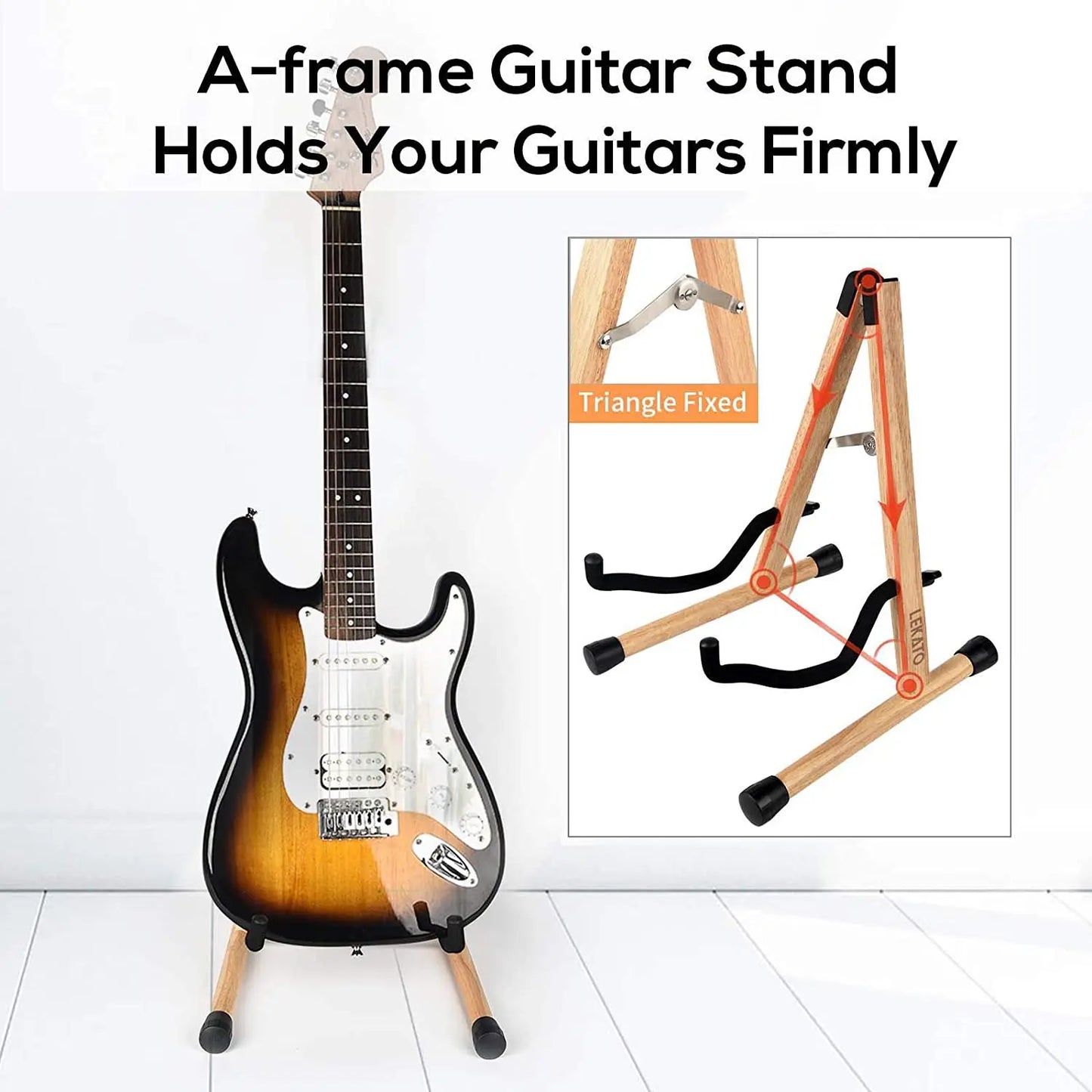 LEKATO Solid Wood Adjustable Electric Acoustic Guitar Bass Stand A-Frame Holder