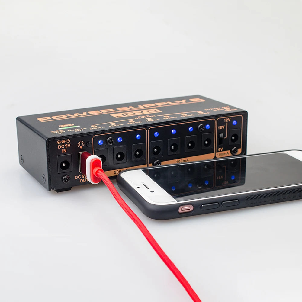 JOYO Multi Channel Guitar Pedal Power Supply JP-05 Power Supply Build-in 4400mAh Battery 8 DC Outputs 9V/12V/18V & USB Port