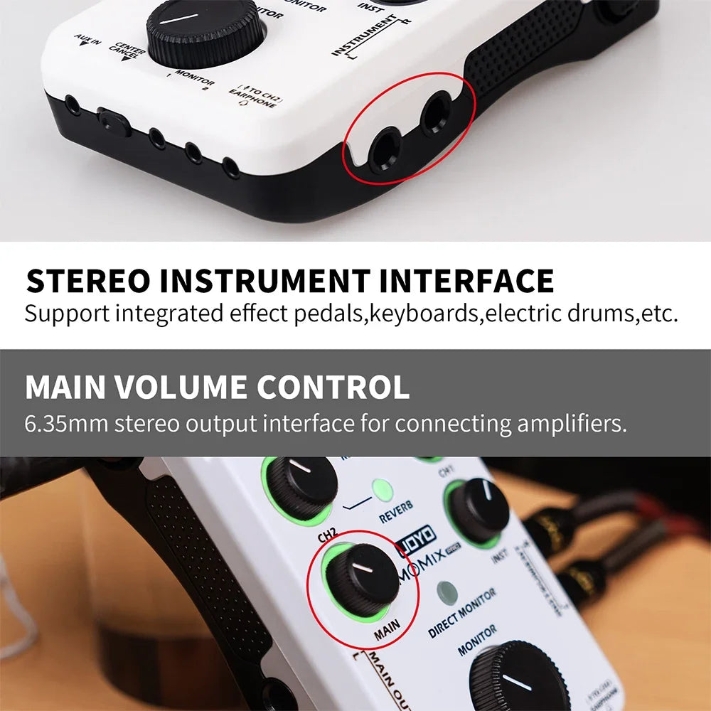 JOYO MOMIX Pro USB Sound Card Audio Mixer for Guitar Microphone Keyboard Recording Live Streaming Audio-to-video Sync Mixer