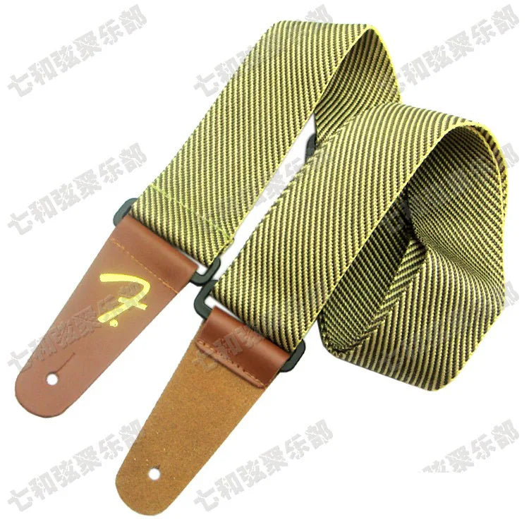 Yellow twill Guitar Strap Adjustable Comfortable Acoustic Electric Folk Bass Guitar,Leather Head Guitar Strap