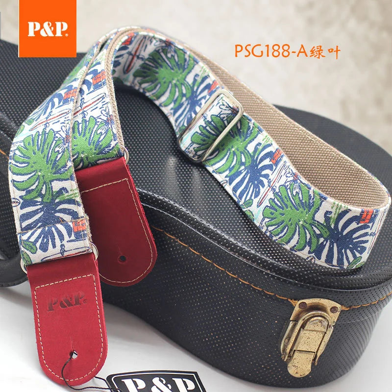 P&P Adjustable Embroidered Cotton Guitar Strap Widening and Thickening for Electric Acoustic Wooden Guitar Bass Belts