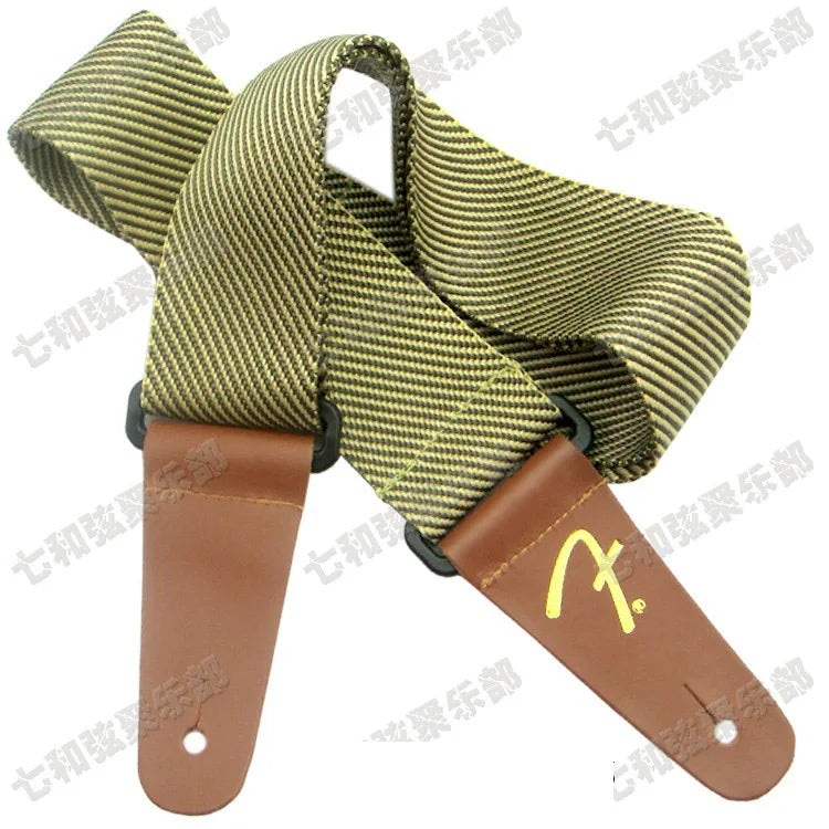 Yellow twill Guitar Strap Adjustable Comfortable Acoustic Electric Folk Bass Guitar,Leather Head Guitar Strap