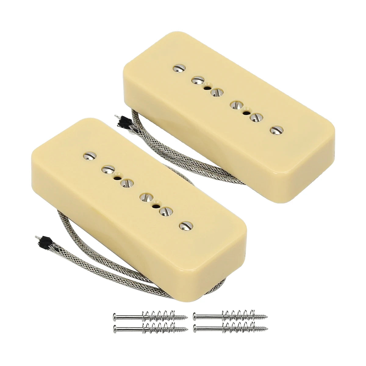 MiniGuitarBR Guitar Parts - Set of Vintage Alnico 5 Soapbar P90 P 90 Pickup Guitar Neck & Bridge Pickups, Chrome/Black/Yellow Option