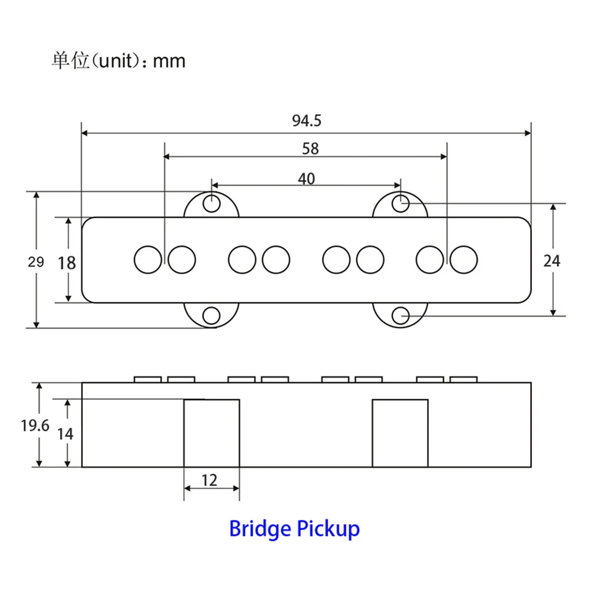 FLEOR Alnico 5 JB Pickup For 4 Strings Electric Bass Guitar, Neck or Bridge Pickup