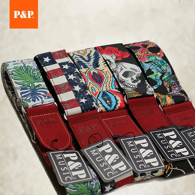 P&P Adjustable Embroidered Cotton Guitar Strap Widening and Thickening for Electric Acoustic Wooden Guitar Bass Belts
