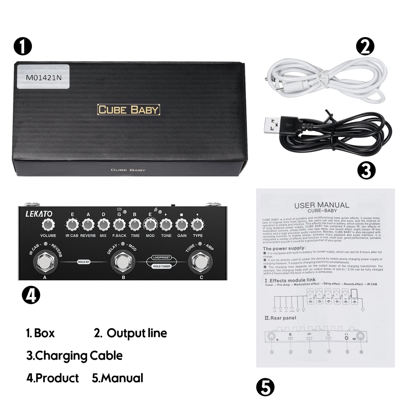 Lekato Cube Baby Multi Effects Pedal Electric Guitar Effect Pedal Chorus Tremolo Delay 8 Ir Cabinets Simulation Phaser Effect