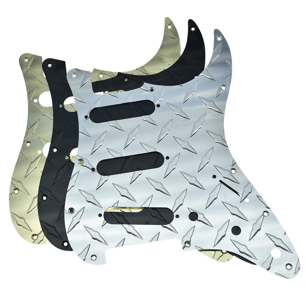 MiniGuitarBR Guitar Parts - 11 Hole Diamond Plate Modern Strat SSS Guitar Pickguard Metal Scratch Plate Fits for American/Mexican Fender Stratocaster