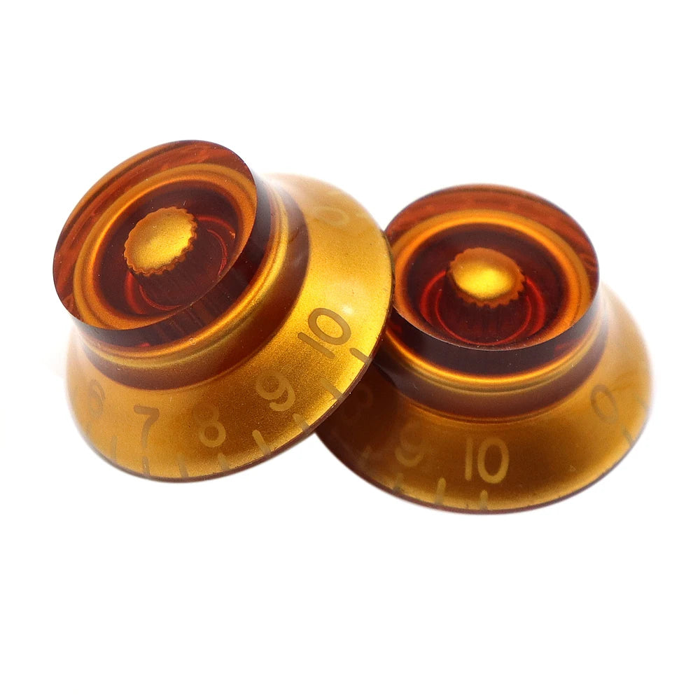 MiniGuitarBR Guitar Parts - 4 Pcs Guitar Bass Top Hat Bell Speed Knobs for Les Paul SG Amber Guitar Knobs Brown