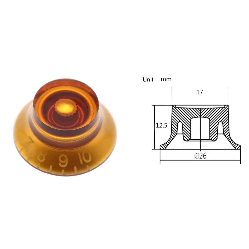 MiniGuitarBR Guitar Parts - 4 Pcs Guitar Bass Top Hat Bell Speed Knobs for Les Paul SG Amber Guitar Knobs Brown