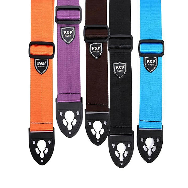 Adjustable Guitar Strap Pure Color Acoustic Folk Electric Guitar Belt with PU Leather Ends Tail Nail Buckle