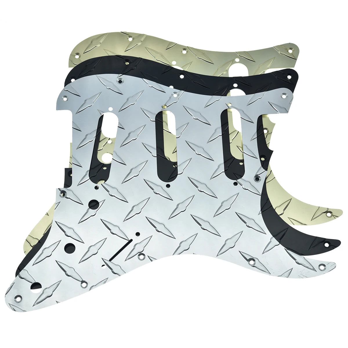 MiniGuitarBR Guitar Parts - 11 Hole Diamond Plate Modern Strat SSS Guitar Pickguard Metal Scratch Plate Fits for American/Mexican Fender Stratocaster
