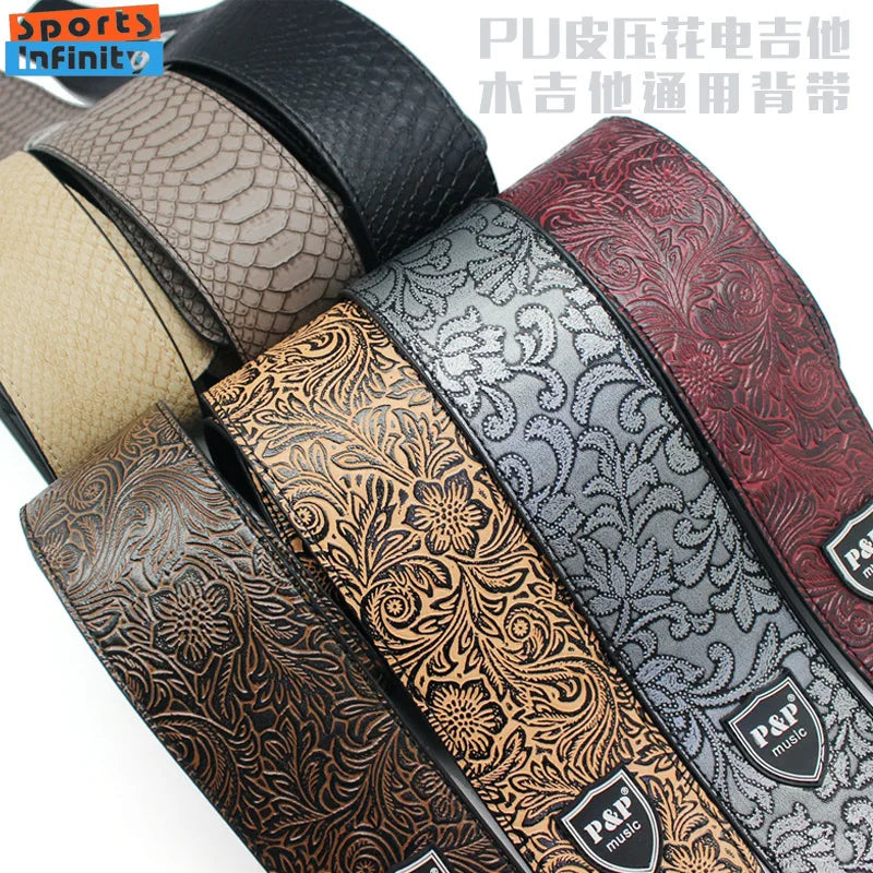 Widen PU Leather Acoustic Guitar Strap Electric Bass Wooden Guitar Shoulder Strap Belt Snake Print Straps Guitar Accessories