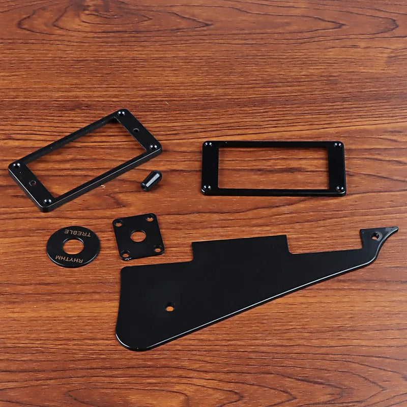 MiniGuitarBr Guitar Parts - 1Ply Black Pickguard Back Plate Screws Set & Humbucker Pickup Ring & Switch Ring Fit Les Paul Pickguard Replacement