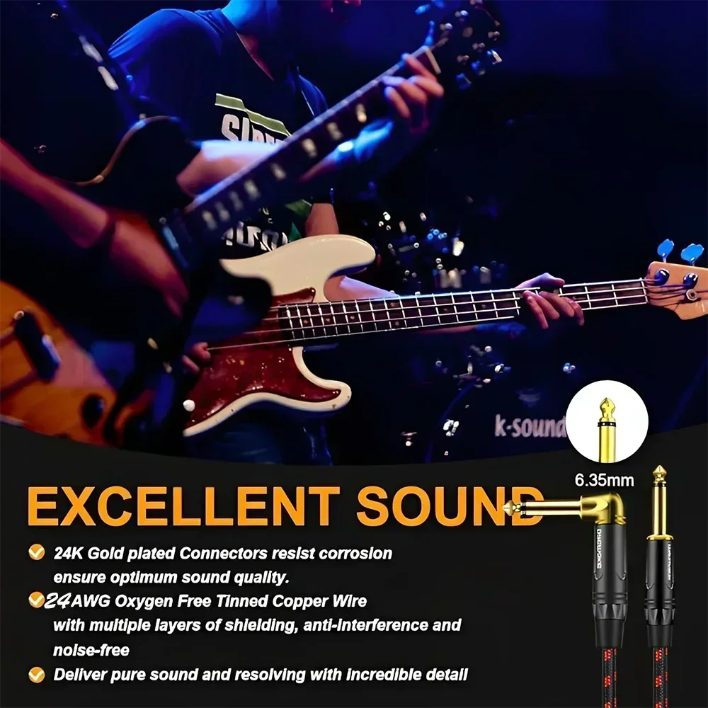 MiniGuitarBR Guitar Parts - Jack 6.35 mm Mono Cable Gold Plated Guitar Cable Male to Male Cotton Braided Instrument Cable for Guitar Bass keyboard