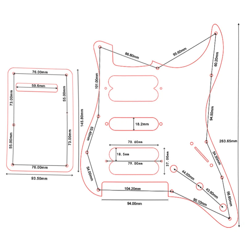 MiniGuitarBR Guitar Parts - Strat HSS Pickguard, 11 Screws For Fender Strat Floyd Rose Bridge Cut With HSH Pickups And Back Plate