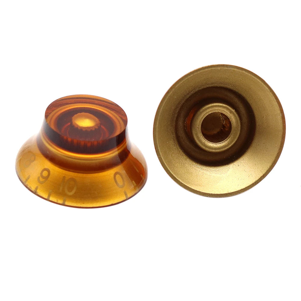 MiniGuitarBR Guitar Parts - 4 Pcs Guitar Bass Top Hat Bell Speed Knobs for Les Paul SG Amber Guitar Knobs Brown