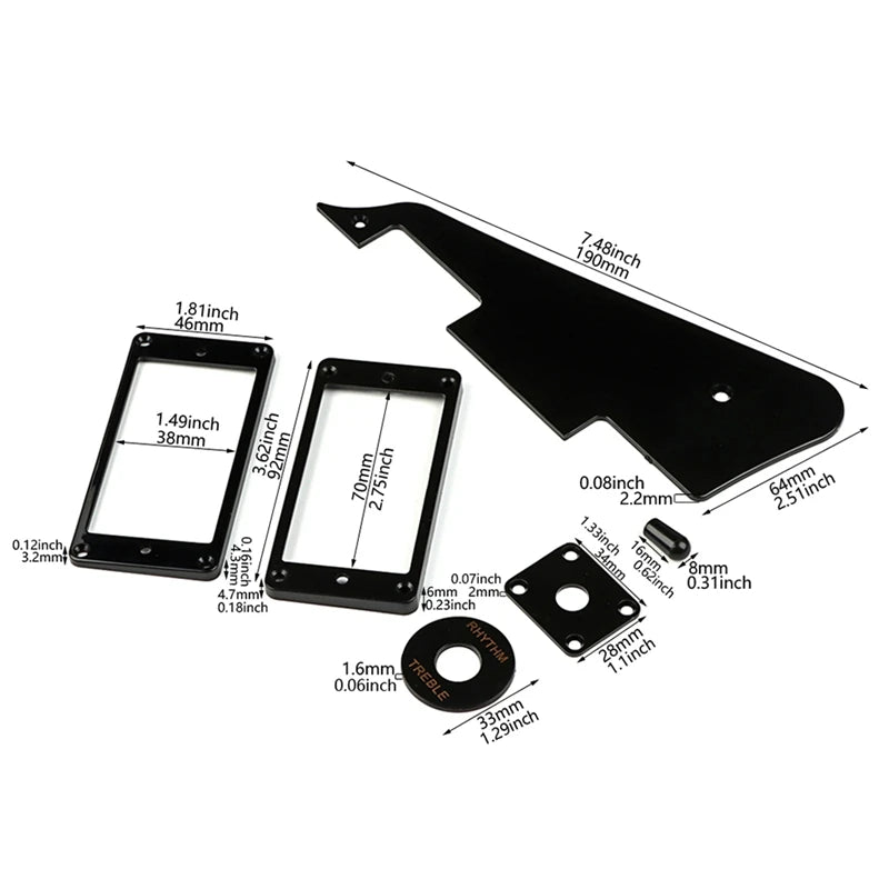 MiniGuitarBr Guitar Parts - 1Ply Black Pickguard Back Plate Screws Set & Humbucker Pickup Ring & Switch Ring Fit Les Paul Pickguard Replacement