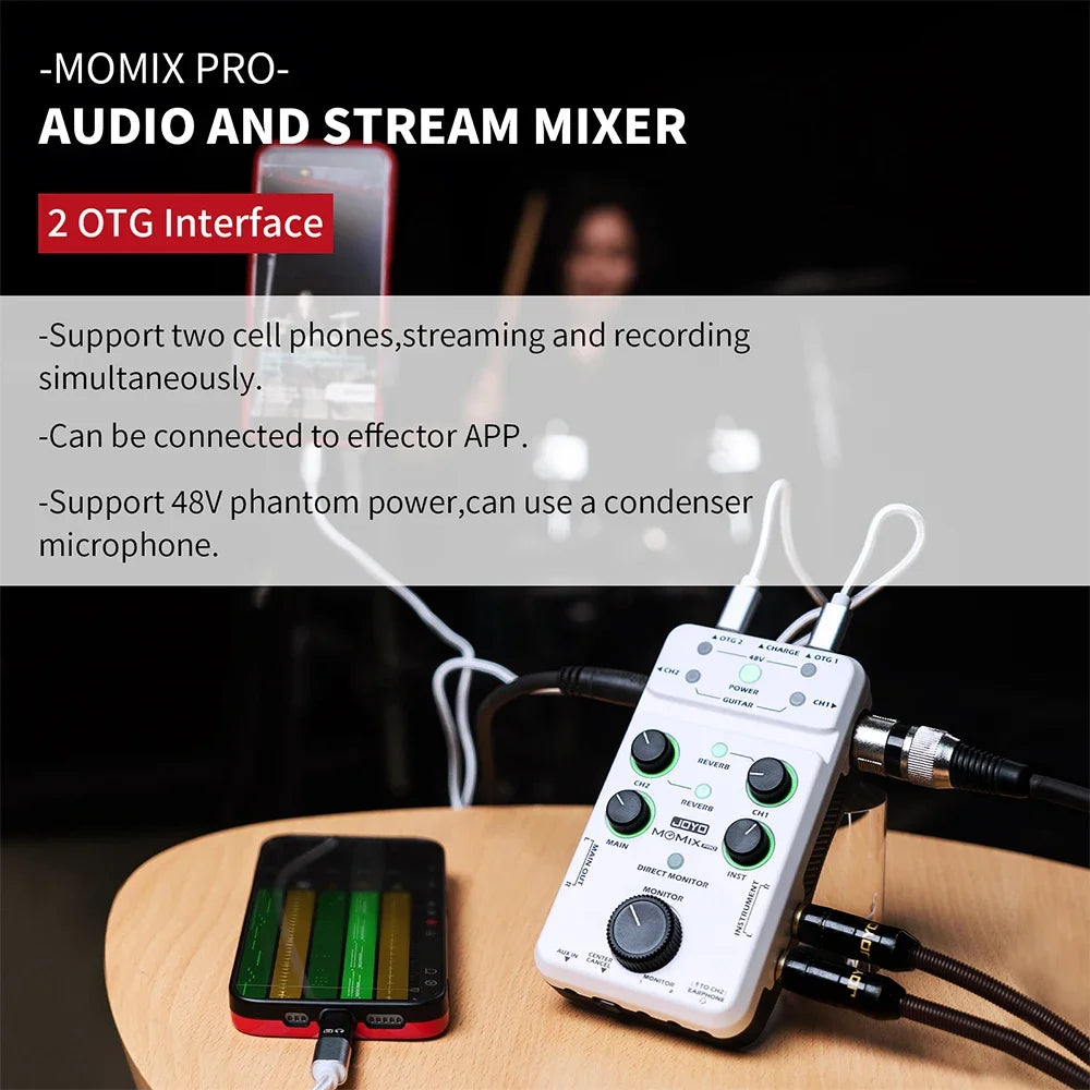 JOYO MOMIX Pro USB Sound Card Audio Mixer for Guitar Microphone Keyboard Recording Live Streaming Audio-to-video Sync Mixer