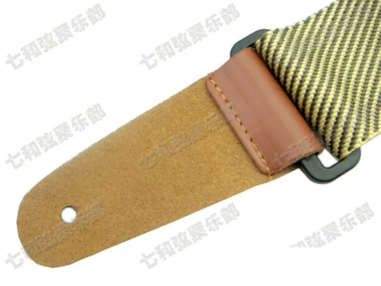 Yellow twill Guitar Strap Adjustable Comfortable Acoustic Electric Folk Bass Guitar,Leather Head Guitar Strap