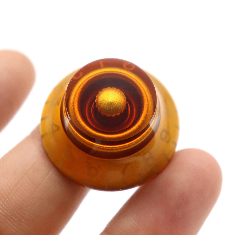 MiniGuitarBR Guitar Parts - 4 Pcs Guitar Bass Top Hat Bell Speed Knobs for Les Paul SG Amber Guitar Knobs Brown