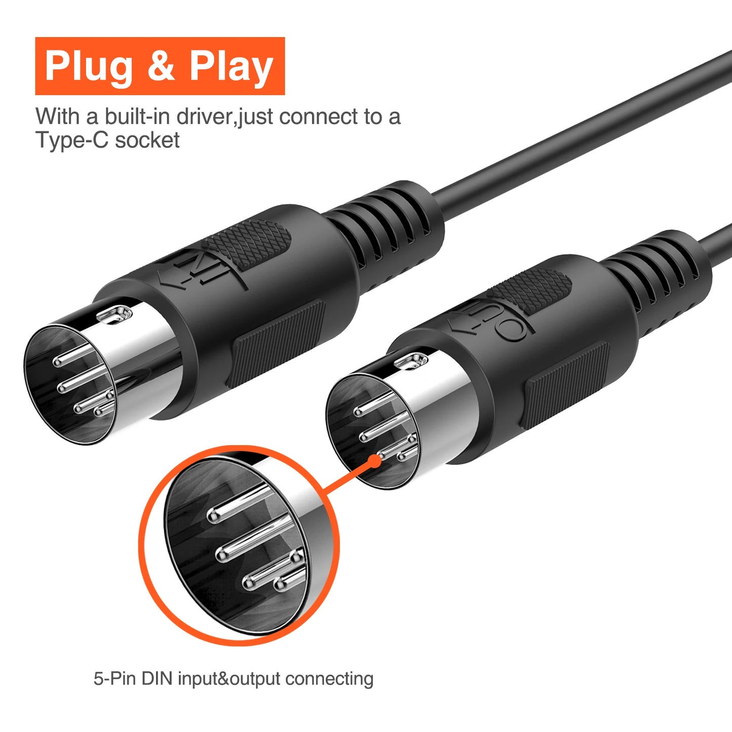 Lekato Midi To Usb C Type C Cable Usb Midi Converter with Indicator Light for Music Keyboard Piano Pc Lapt Interface 6.5Ft