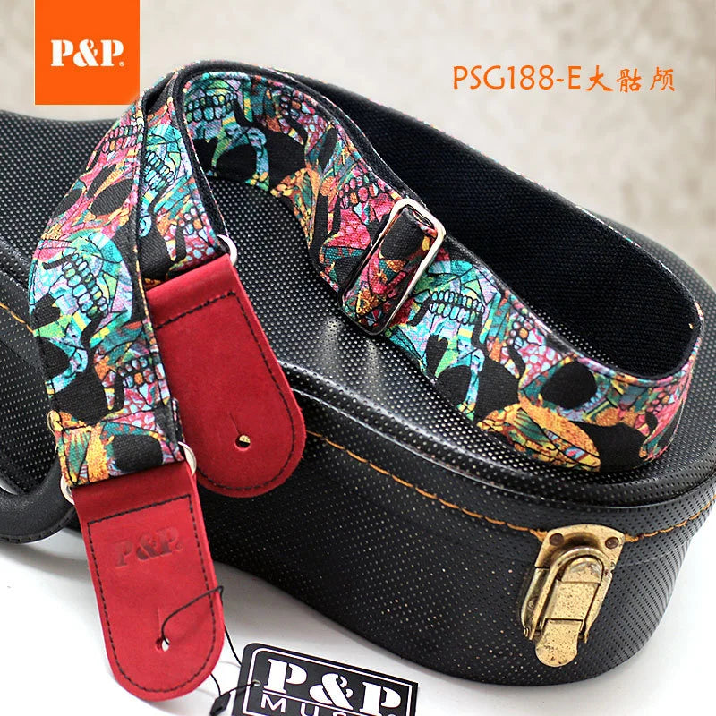 P&P Adjustable Embroidered Cotton Guitar Strap Widening and Thickening for Electric Acoustic Wooden Guitar Bass Belts