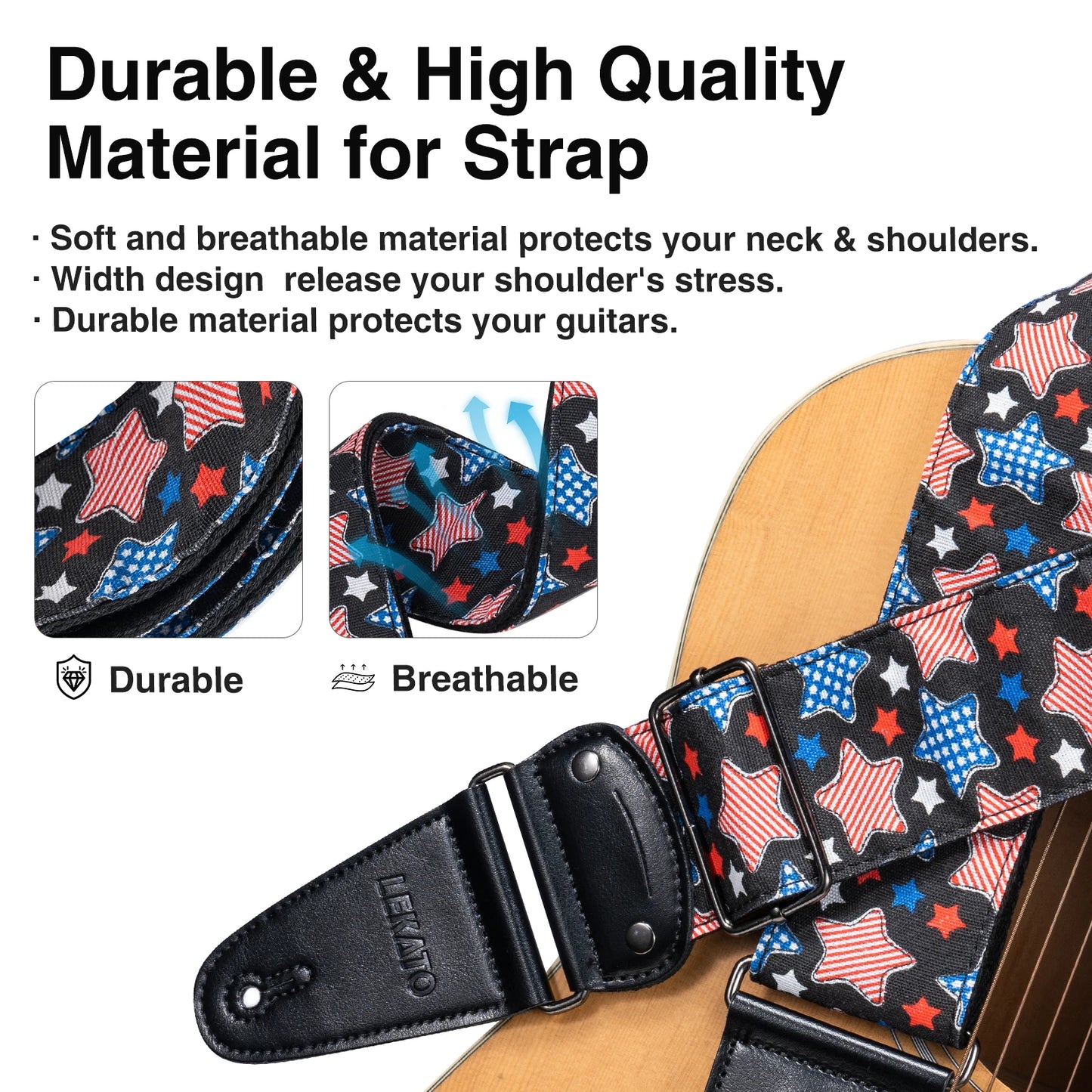 MiniGuitarBR Guitar Parts - LEKATO Bass Guitar Straps for Electric Guitar & Bass 2.5" Wide Padded