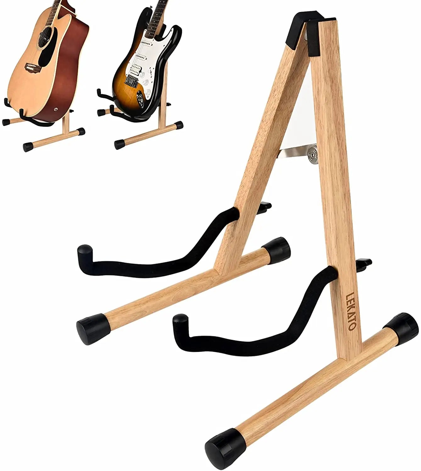 LEKATO Solid Wood Adjustable Electric Acoustic Guitar Bass Stand A-Frame Holder